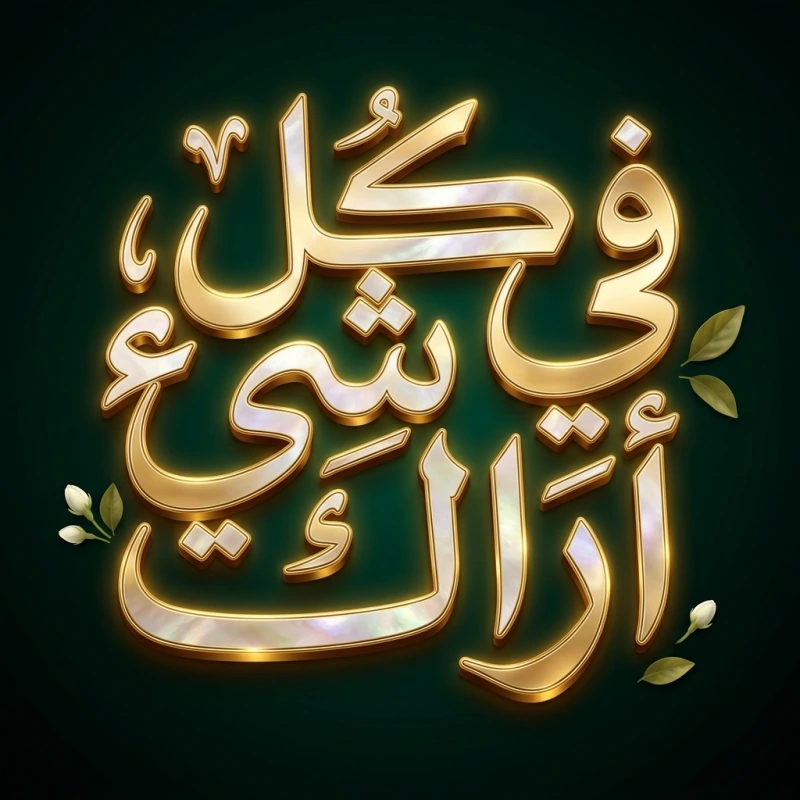 “في كل شيء أراك” in an AI calligraphy style in Andalusi